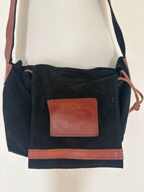 Handmade rare vintage boho Leather-Trim Black Suede Crossbody Bag in usa custom